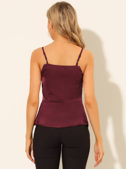 Allegra K- Satin Camisole V Neck Peplum Tank Top