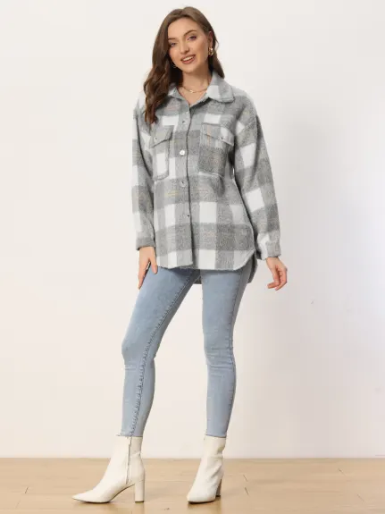 Allegra K- Plaid Shacket Flannel Coats