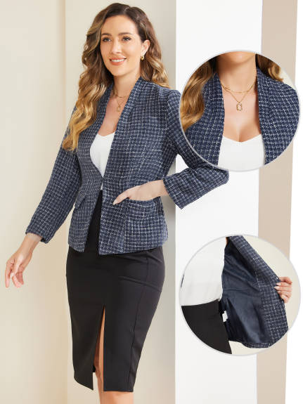 Allegra K- Plaid Tweed Long Sleeve Blazer Jackets