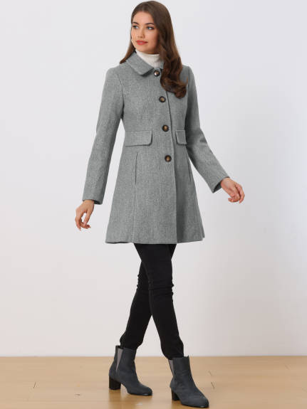 Allegra K- Lapel Collared Single Breasted Mid-Long Coat