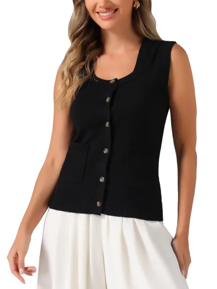 Allegra K- Sleeveless Button Down Casual Knitted Vest