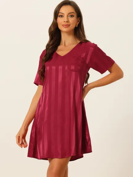 cheibear - Summer Striped Silky Satin Lounge Dress Nightshirt