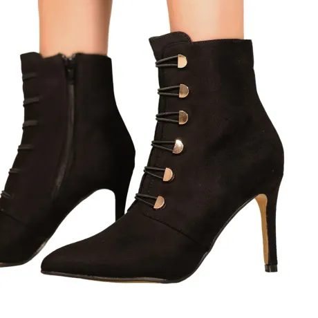 Where's That From - Womens/Ladies Blythe Faux Suede Pointed Button Detail Mid Heel Ankle Boots