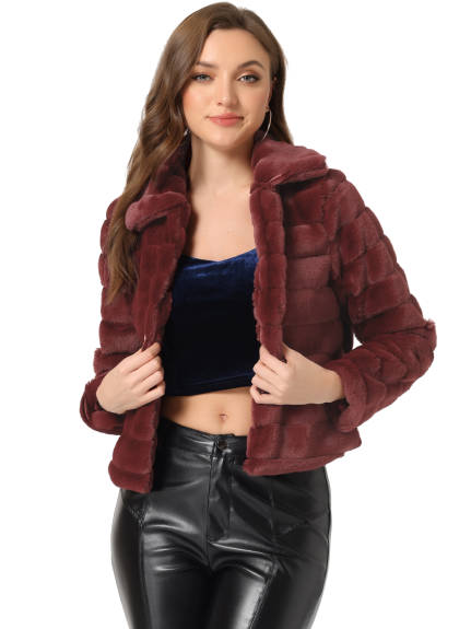 Allegra K- Faux Fur Fluffy Coat Collar Cropped Jacket