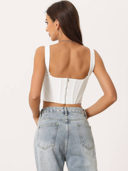 Allegra K- Square Neck Bustier Zip Top