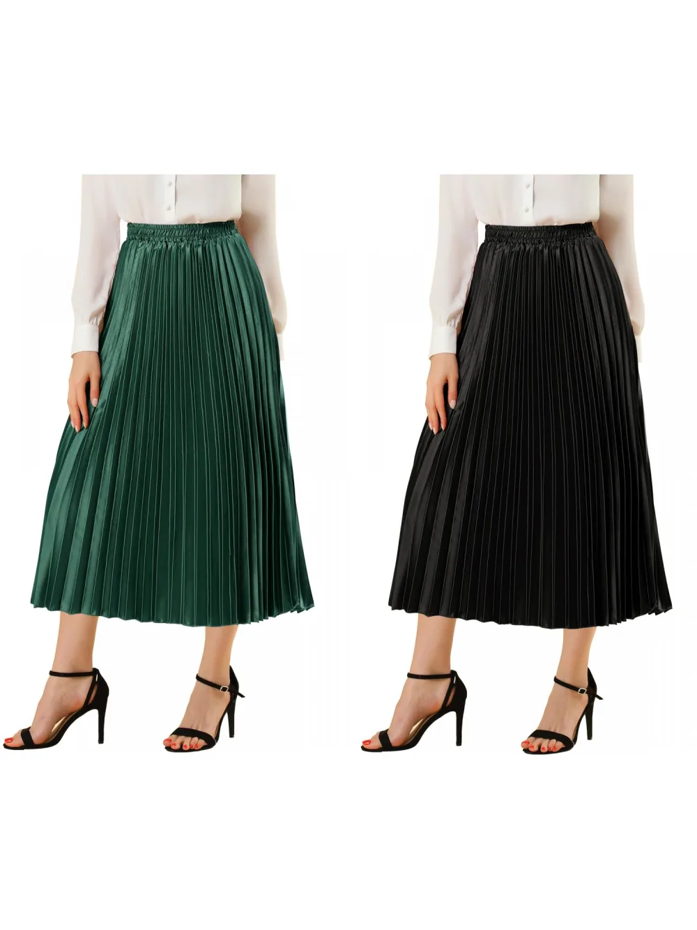 Allegra K - Elastic Waist Accordion Pleated Midi Skirt