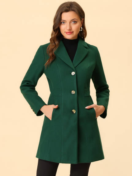 Allegra K- Single Breasted Notched Lapel Peacoat