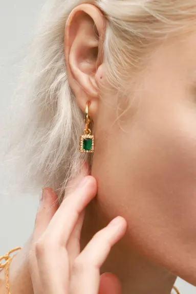 Classicharms-Emerald Hoop Earrings