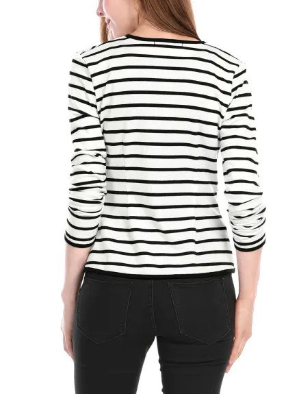 Allegra K- Notched Lapel Casual Striped Blazer