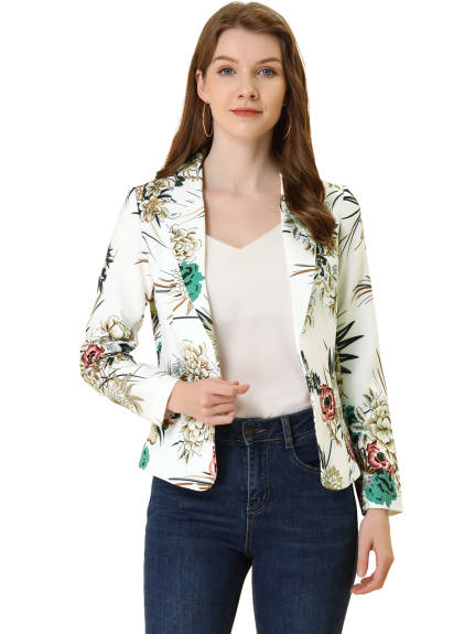 Allegra K- Open Front Notch Lapel Printed Blazer Jacket