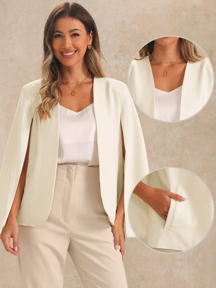 Allegra K - Cape Sleeve Open Front Blazer