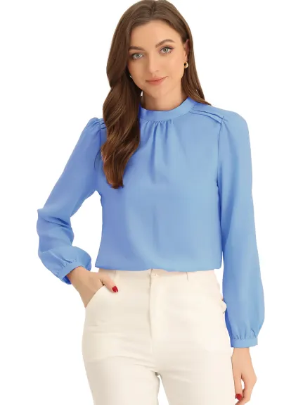 Allegra K- Chiffon Mock Neck Shirt Blouse