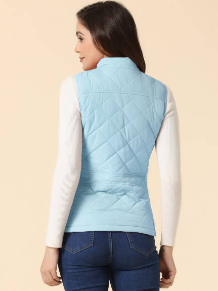 Allegra K- Stand Collar Lightweight Gilet Quilted Zip Vest