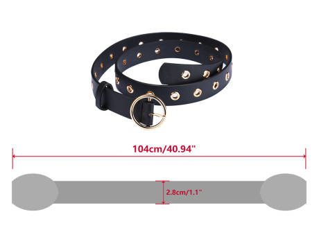 Allegra K- Studded Grommet Circle Metal Buckle Leather Belt