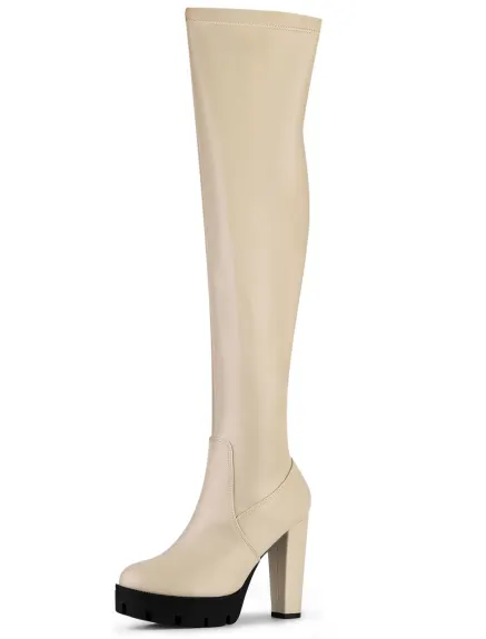 Allegra K - Chunky Heel Over Knee High Boots