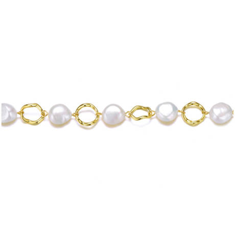 Genevive Sterling Silver Genuine Freshwater Pearl Chain Bracelet