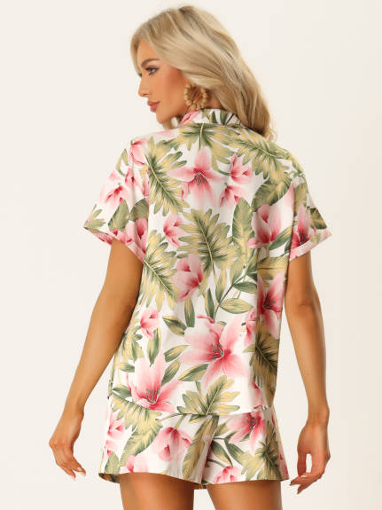 Allegra K - Hawaiian Floral Shirt and Shorts Outfits