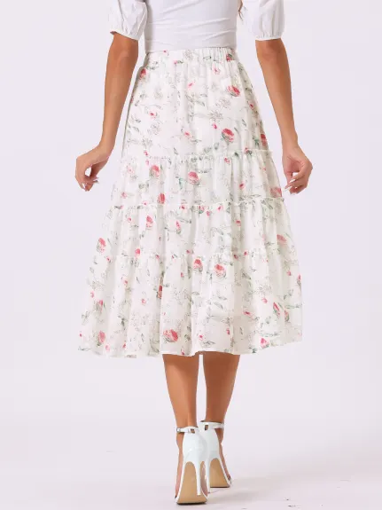 Allegra K- Floral Tiered A-Line Long Chiffon Skirts