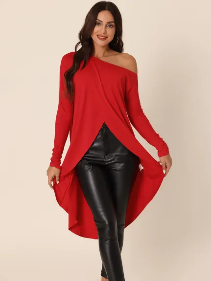 Allegra K- One Shoulder High Low Asymmetrical Irregular Hem Top