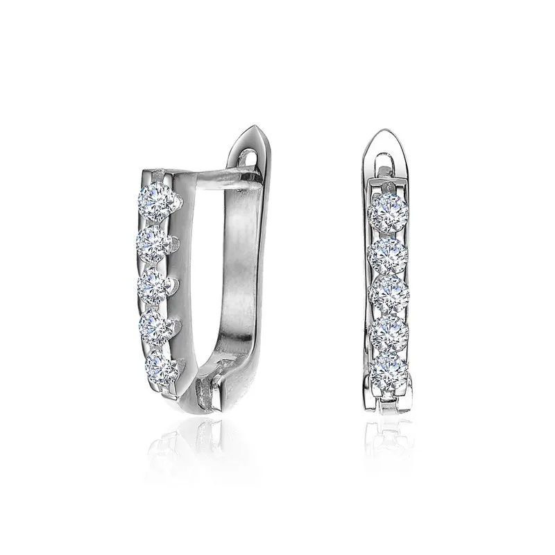 Rachel Glauber Beautiful 13mm U Shaped Clear Cubic Zirconia Hoop Earrings