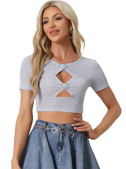 Allegra K - Glitter Cut Out Crop Tops