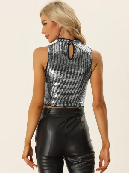 Allegra K- Sequin Sleeveless Top