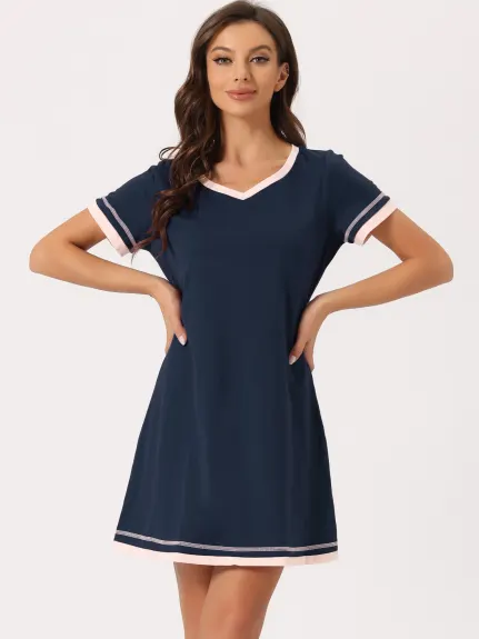 cheibear - Contrast Color V Neck Summer Nightshirt