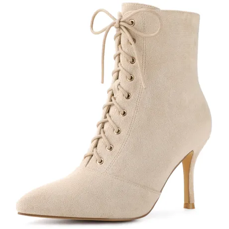 Allegra K- Lace Up Stiletto Heels Ankle Boots