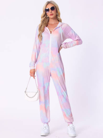 Cheibear - Tie Dye Long Sleeve Jumpsuit with Pockets