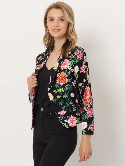 Allegra K- Open Front Casual Crop Suit Blazer Jacket