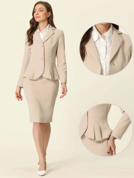 Allegra K- Suit Set-2 Pieces Peplum Blazer and Pencil Skirt