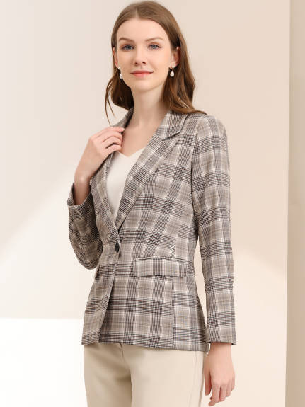 Allegra K- Notched Lapel One Button Blazer Suit Plaid Jacket