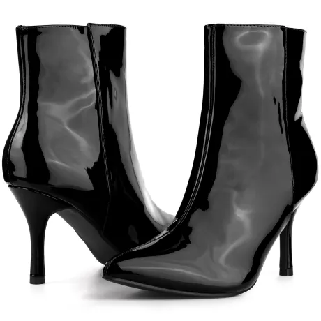 Allegra K- Pointy Toe Stiletto Heel Patent Ankle Boots