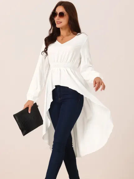 Allegra K - High Low  Irregular Hem Long Sleeve Blouse