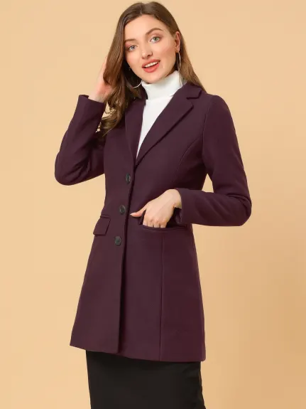 Allegra K- Notched Lapel Single Breasted Long Coat