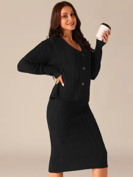 Seta T - V Neck Sweater Midi Skirt Suit Two Piece