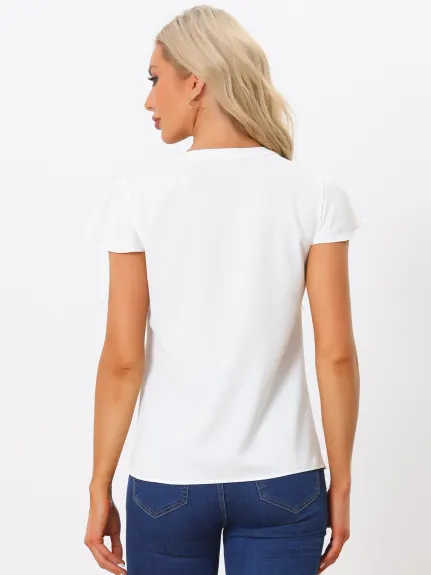 Allegra K- V Neck Cap Sleeve Shirts Blouse