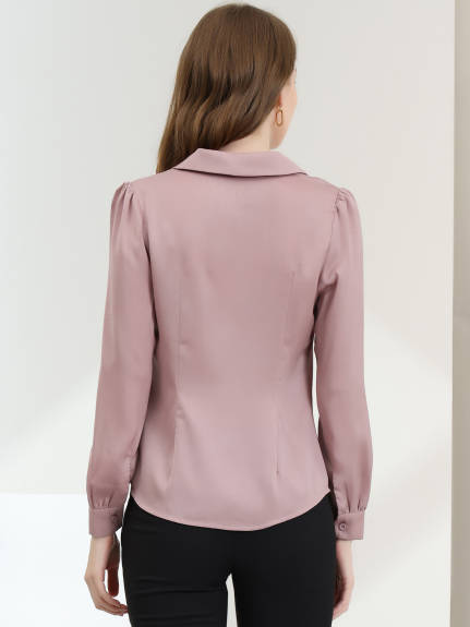 Allegra K- Elegant Long Sleeve Satin Shirt