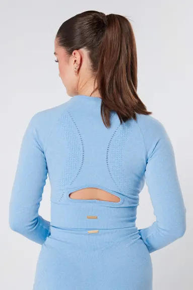 Twill Active Seamless Marl Laser cut Full Sleeve Crop Top