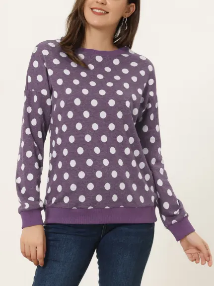 Allegra K- Knitted Pullover Top Polka Dots Sweater