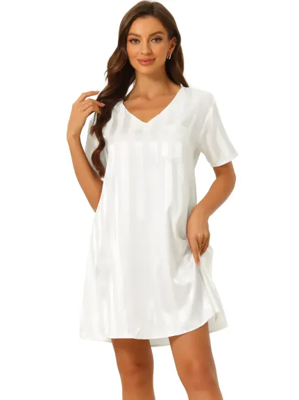 cheibear - Summer Striped Silky Satin Lounge Dress Nightshirt