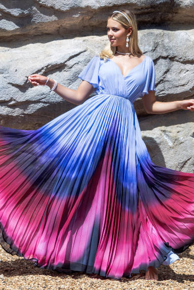 Goddiva - Wavy Ombre A Line Chiffon Maxi Dress