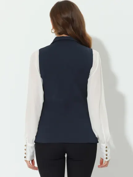 Allegra K- Lapel Collar Button Waistcoat