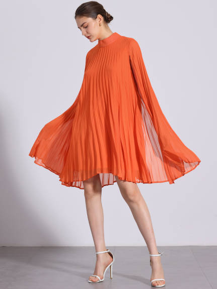 Allegra K - Chiffon Cloak Sleeve Pleated Cape Dress