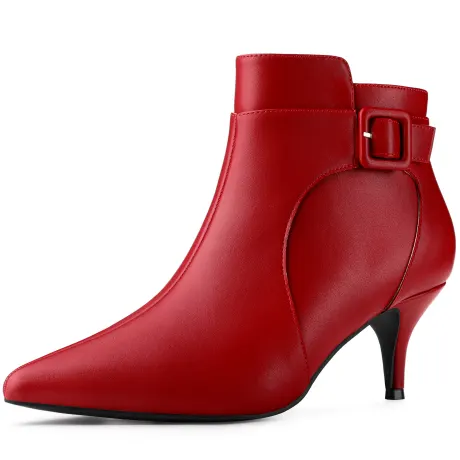 Allegra K - Pointy Toe Zipper Buckle Decor Ankle Boots