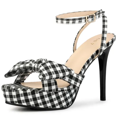 Allegra K- Bow Platform Stiletto Heels Plaid Sandals