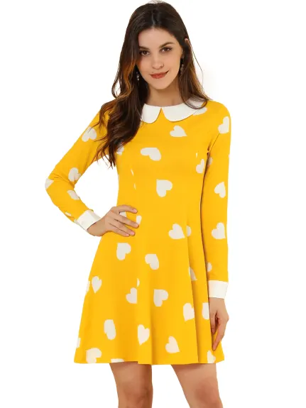 Allegra K- Peter Pan Collar Long Sleeve Above Knee A-Line Dress