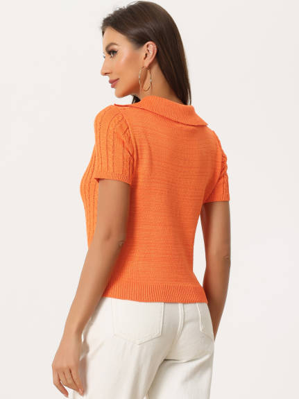 Allegra K- Collared V Neck Knit Polo Sweater