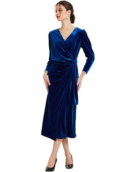 Allegra K - Velvet Wrap V-Neck Maxi Dress