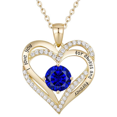 Pendentif cœur ''Je t'aime'' plaqué or 14 carats avec zircones cubiques colorées